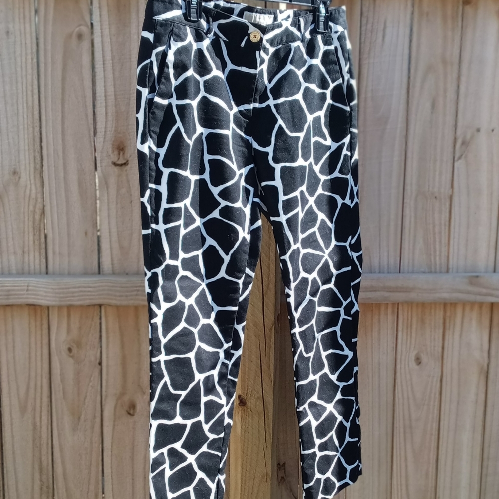 Michael Kors Women's Straight Leg Trousers, Black & White Animal Print, Sz 8